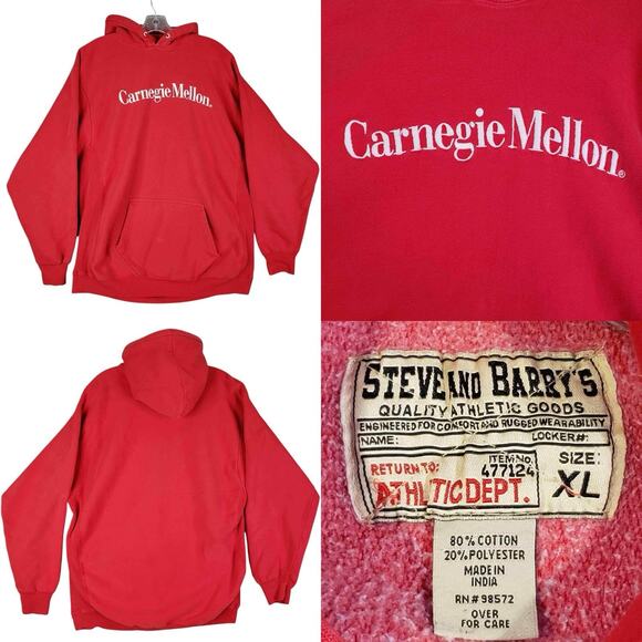 Vintage Carnegie Mellon University Steve Barry's Sweatshirt Hoodie Red Size XL - Picture 1 of 8